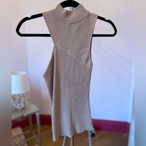 Intermix Nude Cutout Mock Turtleneck Sleeveless Form Fitting top Petite